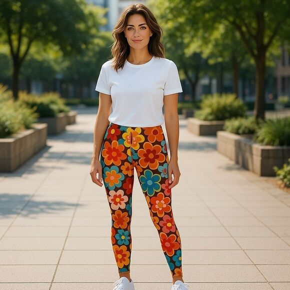 Fiercepulse '70s Style Flower Power Leggings Sz.S with Floral Pattern - Picture 1 of 2